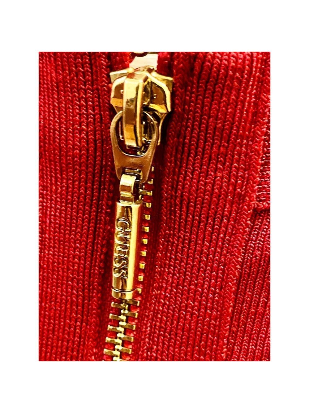 GUESS Red Lace-Up Corset Bodycon Mini Dress XS Gold Zip - Picture 8 of 8